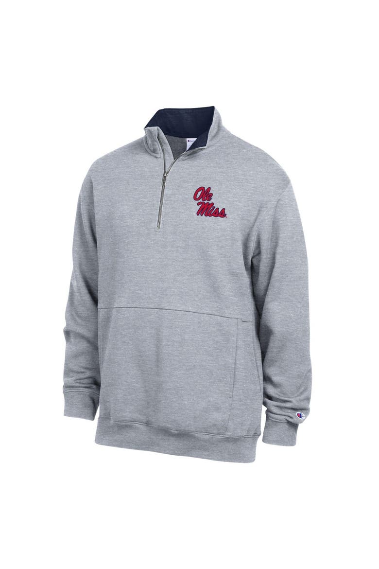 Men's Champion  Heather Gray Ole Miss Rebels Fleece Quarter-Zip Pullover, Main, color, Heather Gray