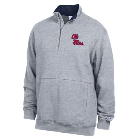 Men's Champion  Heather Gray Ole Miss Rebels Fleece Quarter-Zip Pullover