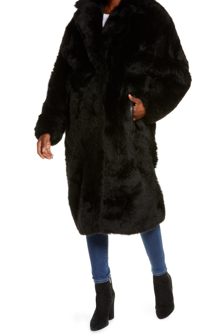 Esme Long Genuine Toscana Shearling Coat, Alternate, color, BLACK
