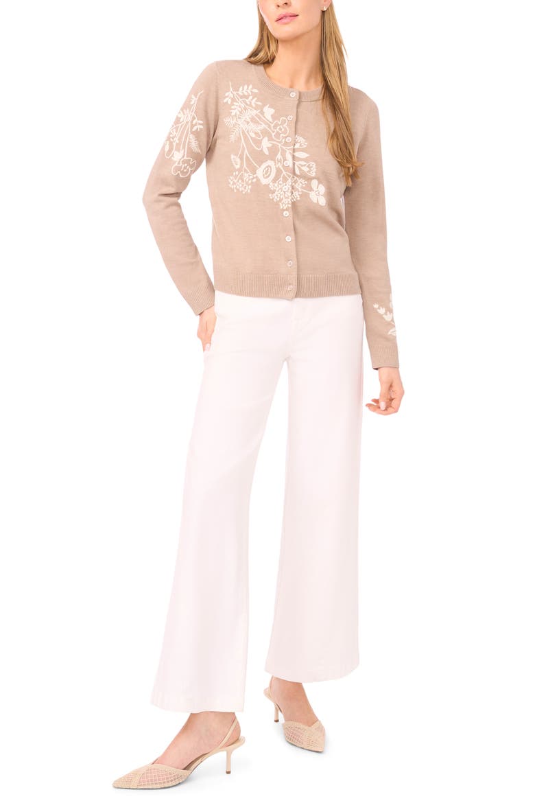Embroidered Floral Button Front Cardigan, Alternate, color, SOFT TAUPE