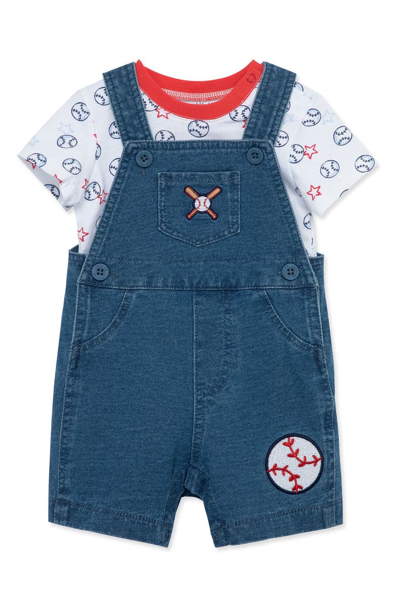Little Me Baseball T-Shirt & Shortalls Set, Alternate, color, 