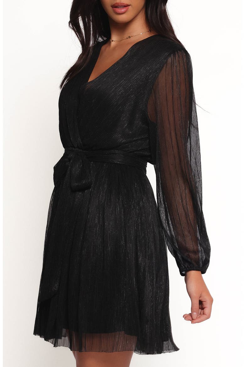Zhara Metallic Long Sleeve Minidress, Alternate, color, BLACK