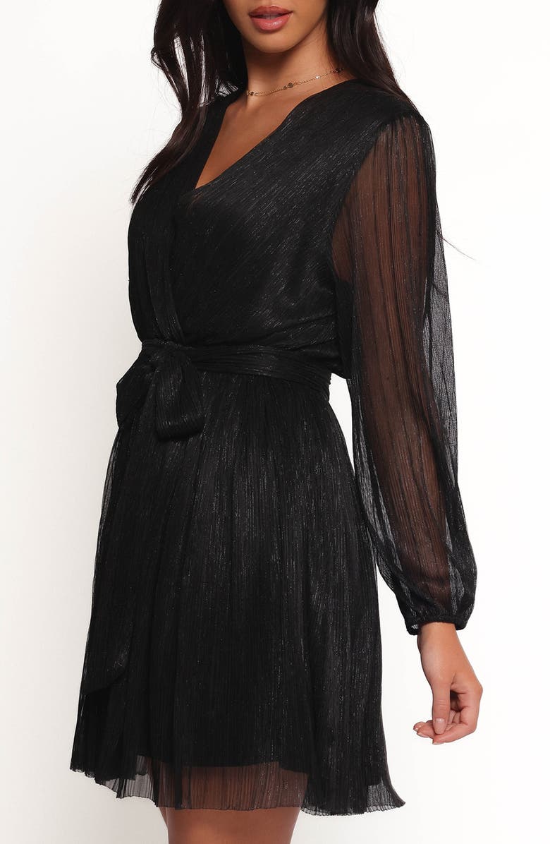 Petal & Pup Zhara Metallic Long Sleeve Minidress, Alternate, color, Black