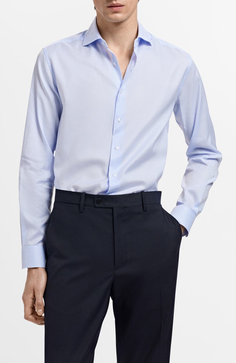 MANGO Slim Fit Cotton Suit Button-Up Shirt, Main, color, Sky Blue