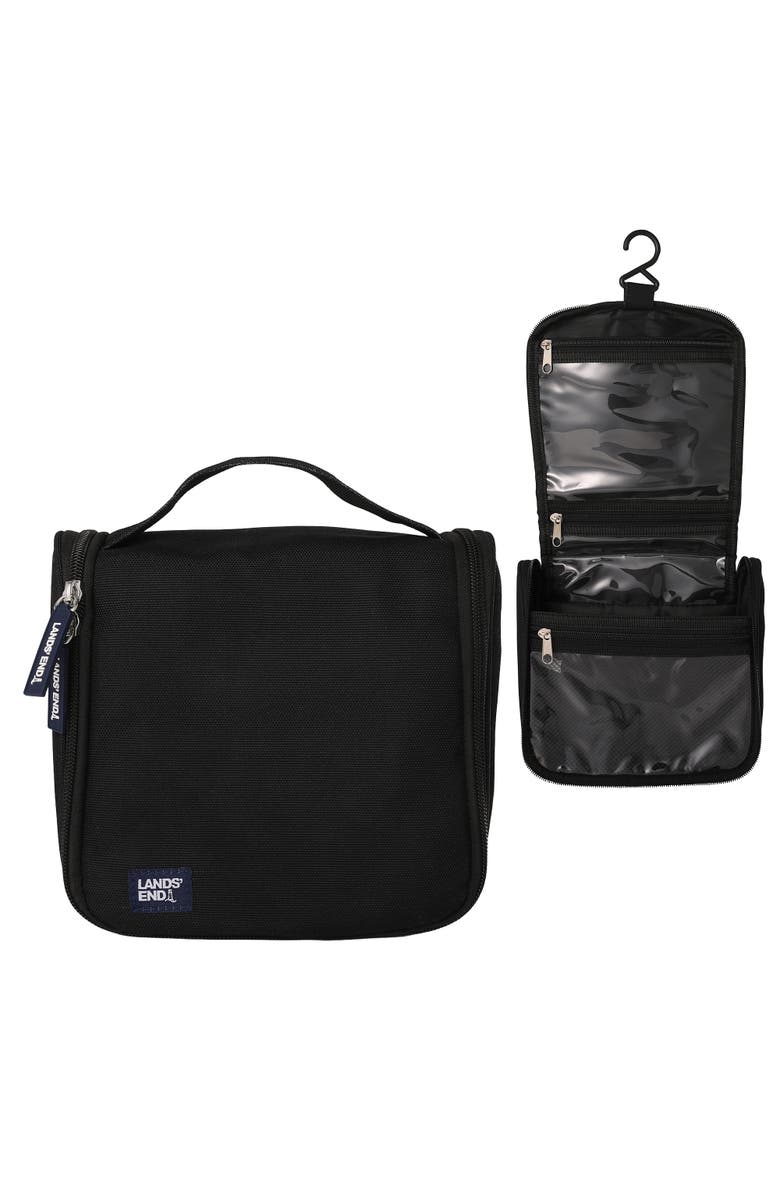 Lands' End Small Hanging Toiletry Bag for Travel, Canvas Hanging Dopp Kit Hygiene Bag, Main, color, Black