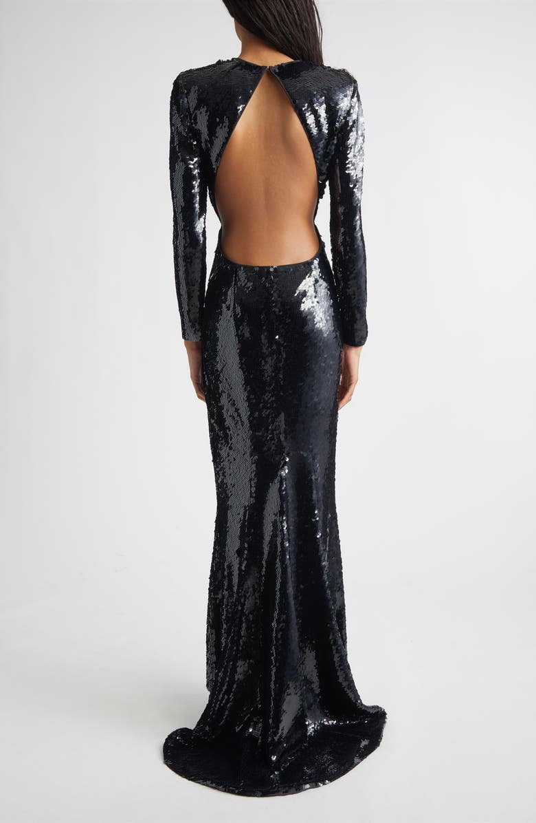 Stella McCartney Long Sleeve Sequin Gown, Alternate, color, Black