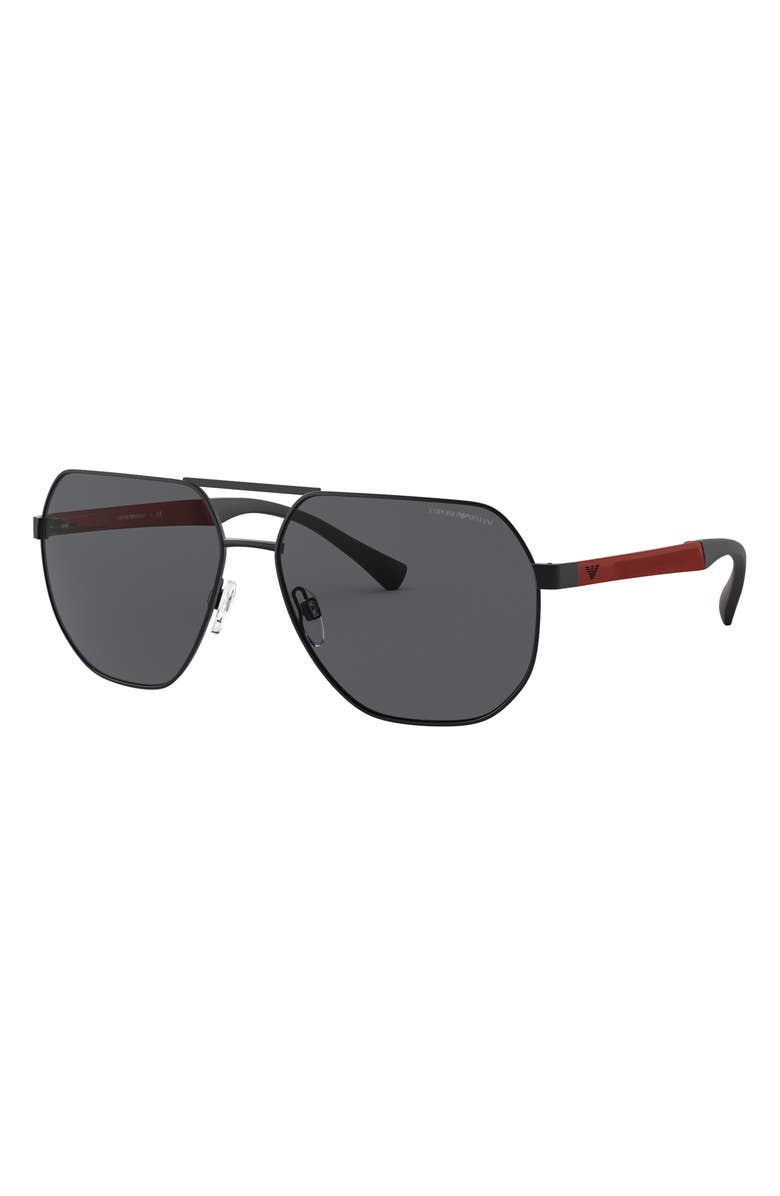 Emporio Armani 61mm Square Sunglasses, Alternate, color, Matte Black / Grey
