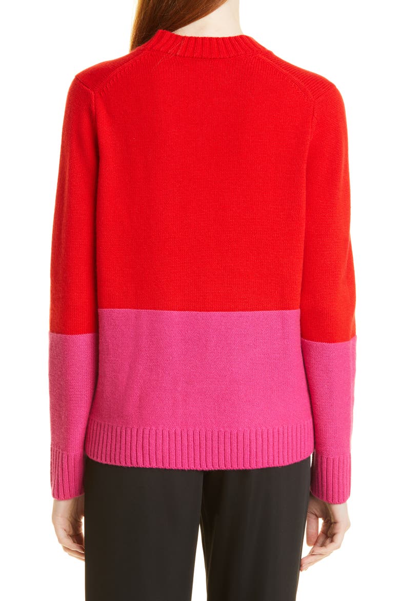 Colorblock Wool & Cashmere Sweater, Alternate, color, REAL RED/ SHOCK PINK