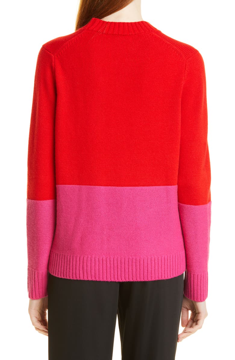Milly Colorblock Wool & Cashmere Sweater, Alternate, color, Real Red/ Shock Pink