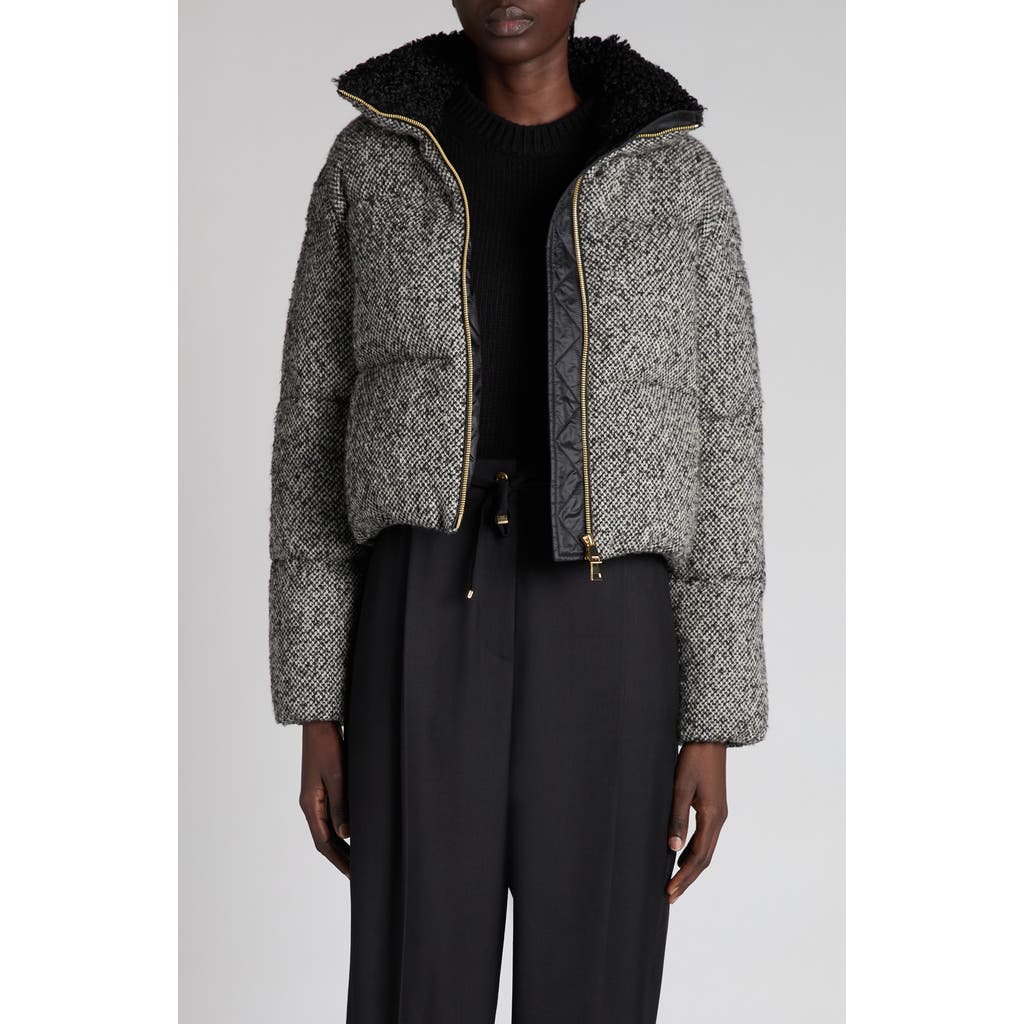 Moncler Brezesse Tweed Down Jacket In Black