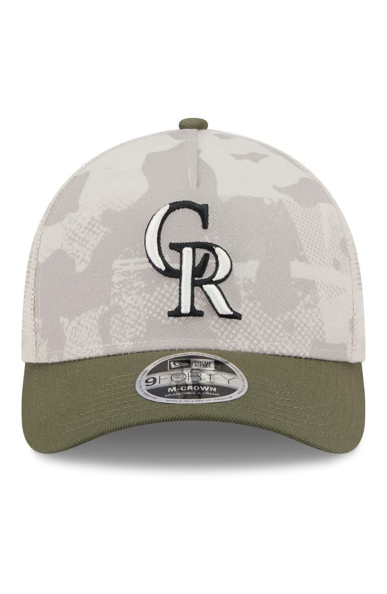 New Era Men
s New Era Light Beige/Olive Colorado Rockies 2025 Armed Forces Day 9FORTY M-Crown A-Frame Adjustable Hat, Alternate, color, Light Beige