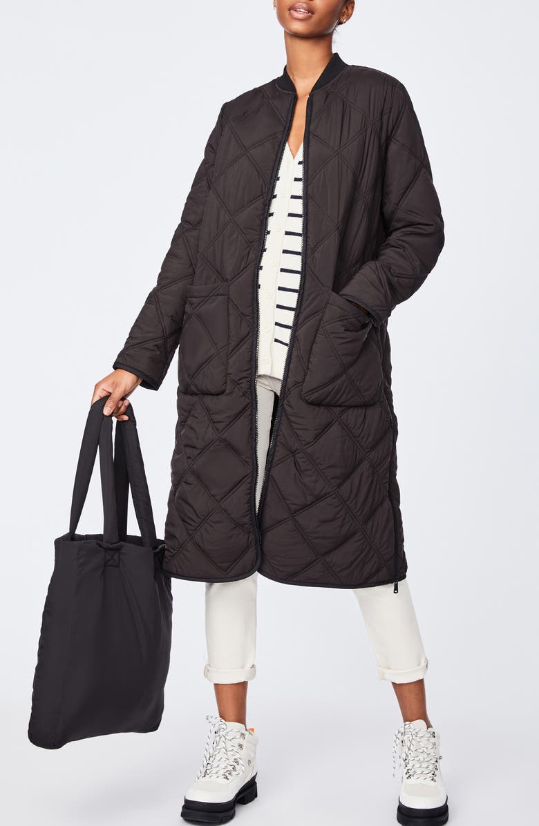 Bernardo Diamond Quilted Long Coat & Bag, Alternate, color, 