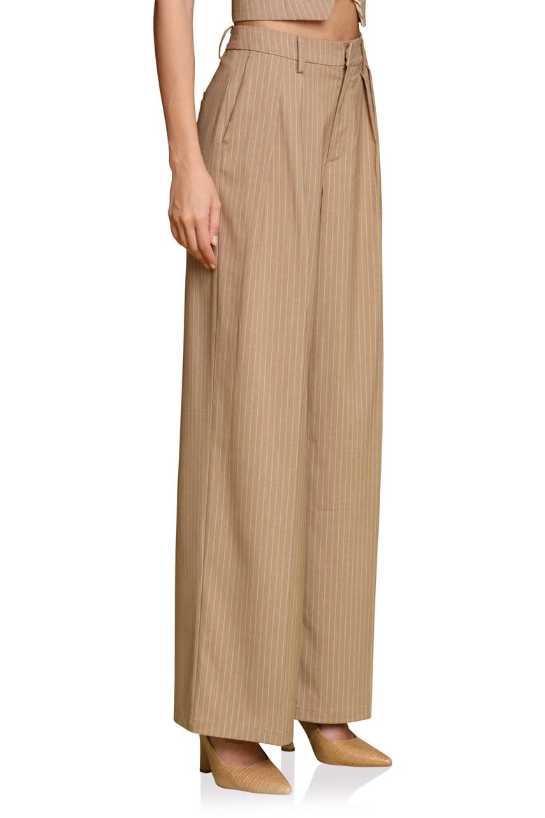 Pinstripe High Waist Wide Leg Pleat Front Pants, Alternate, color, CAMEL PINSTRIPE