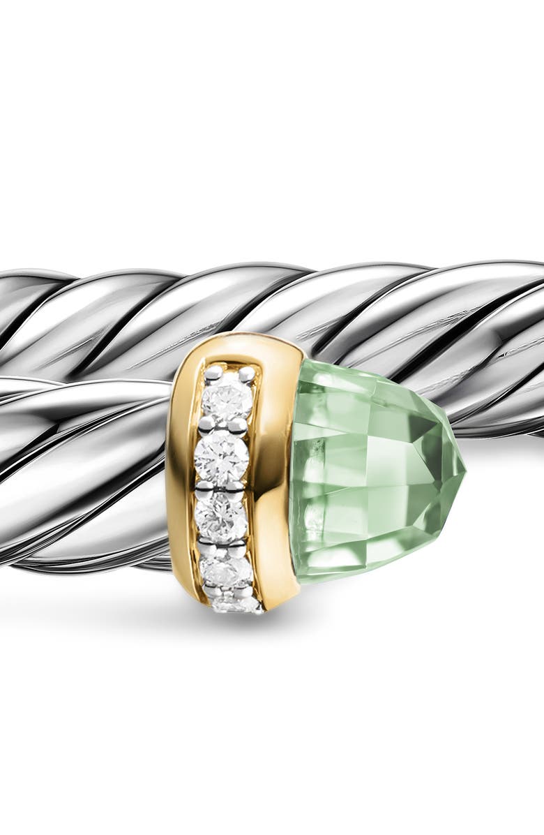 David Yurman Cable Flex Bracelet in Sterling Silver with 14K Gold, Prasiolite & Diamonds, 6mm, Alternate, color, Prasiolite