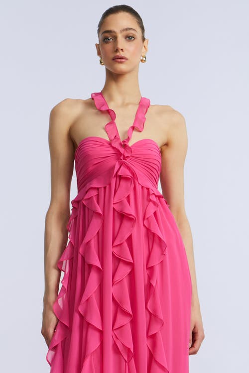Bcbg Ruffle Chiffon Gown In Pink