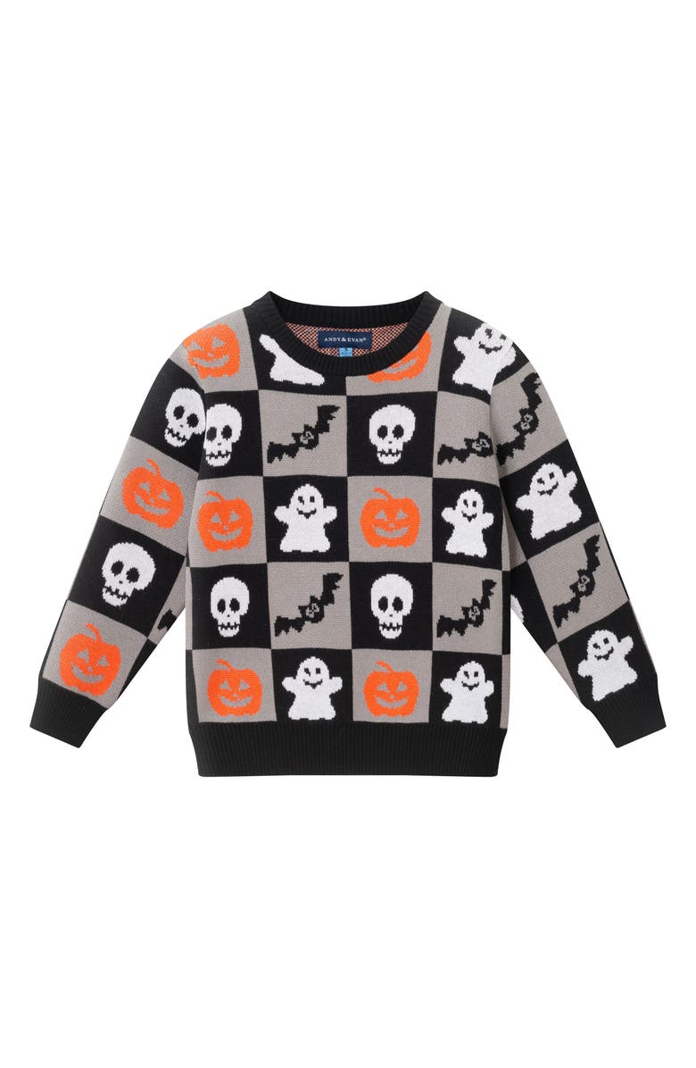 Andy & Evan Kids' Halloween Jacquard Cotton Crewneck Sweater, Main, color, Grey Halloween