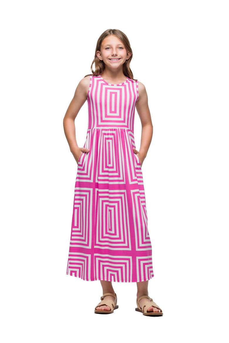 Pink Geometric Print Sleeveless Pocket Maxi Dress, Main, color, Pink Multi
