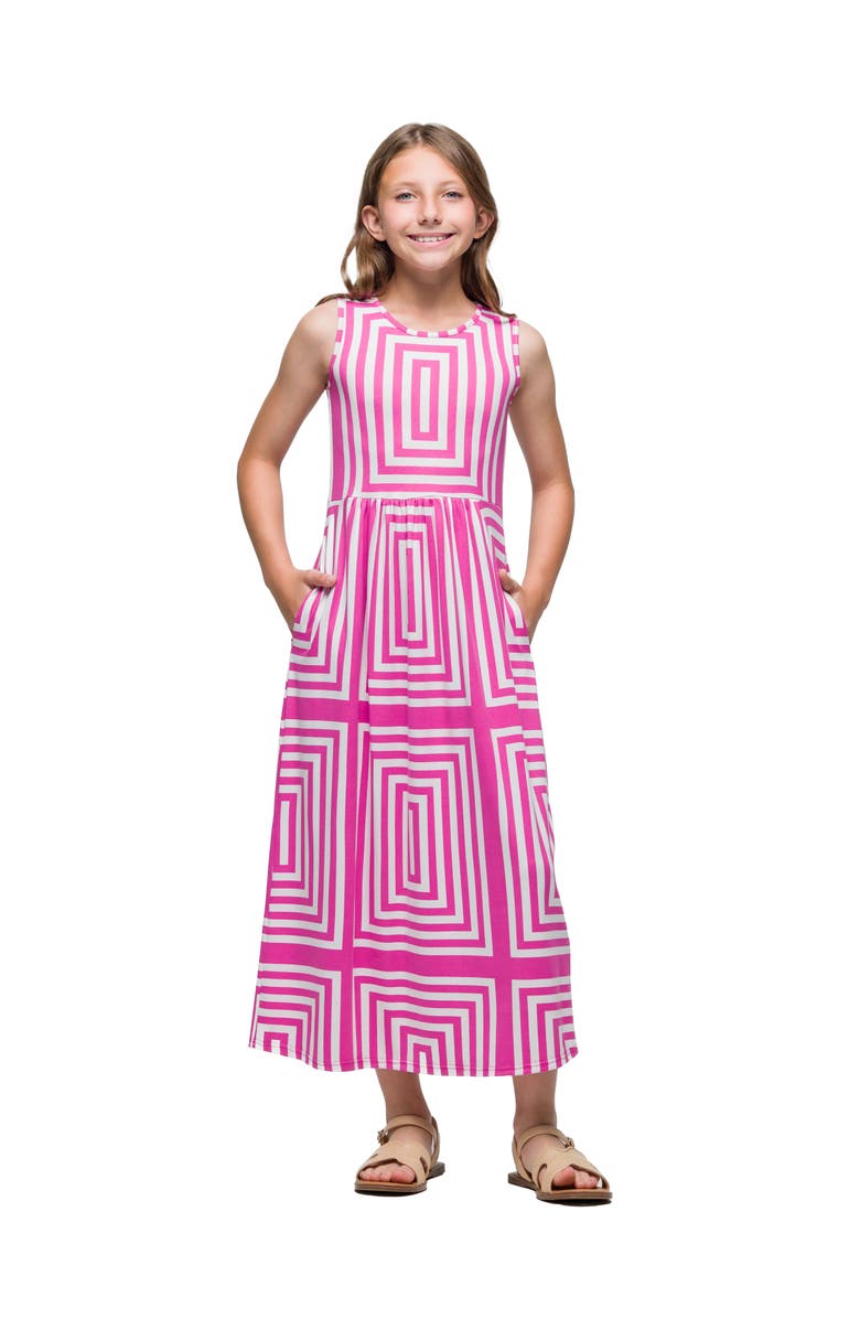 24sevenKid Pink Geometric Print Sleeveless Pocket Maxi Dress, Main, color, Pink Multi