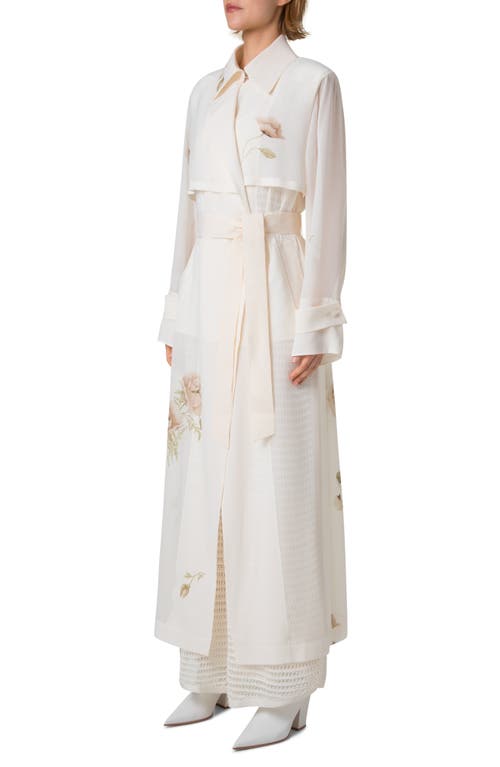 Akris Haider Floral-print Silk Crepe Trench Coat In Ecru-greige