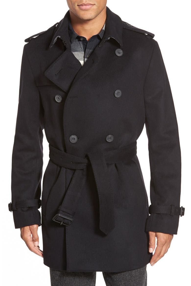 London 'Britton' Double Breasted Trench Coat, Main, color, BLACK