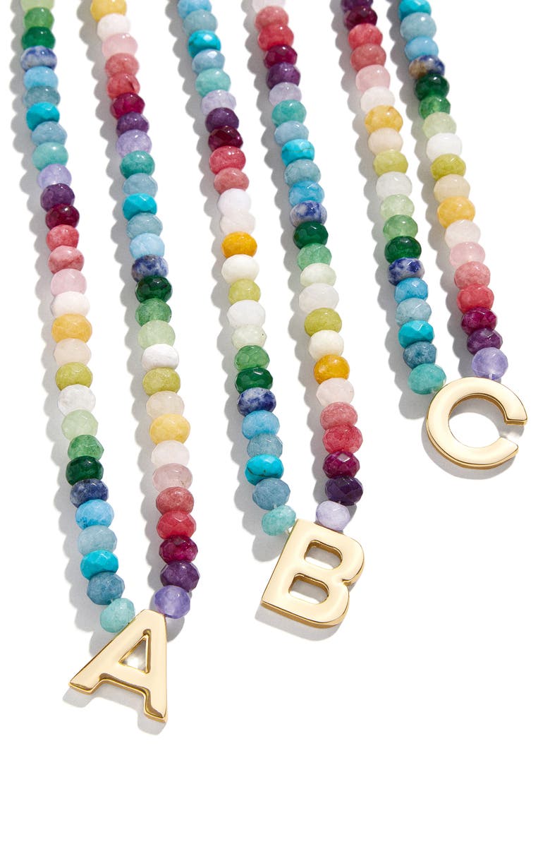 BaubleBar Rainbow Beaded Initial Pendant Necklace, Alternate, color, Rainbow Multi - D