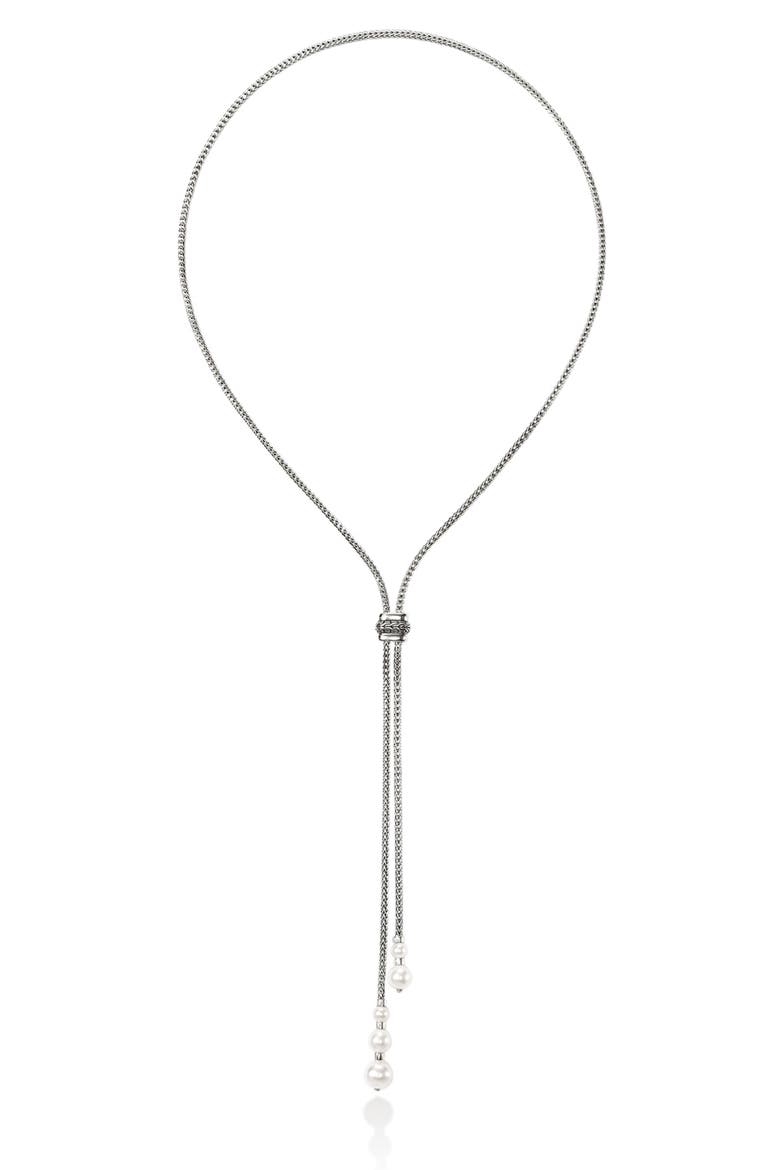 JH Essentials Pearl Lariat Necklace, Alternate, color, SILVER/ PEARL