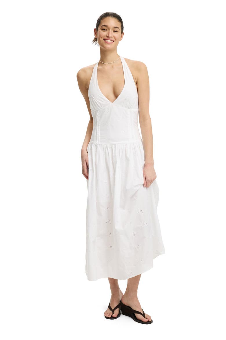 Women's Kaity Halter Midi Dress, Alternate, color, White Broderie
