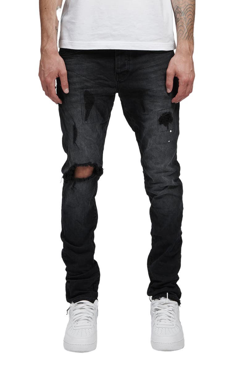 PURPLE BRAND Drop Fit Mid Rise Skinny Jeans, Main, color, Black Repair