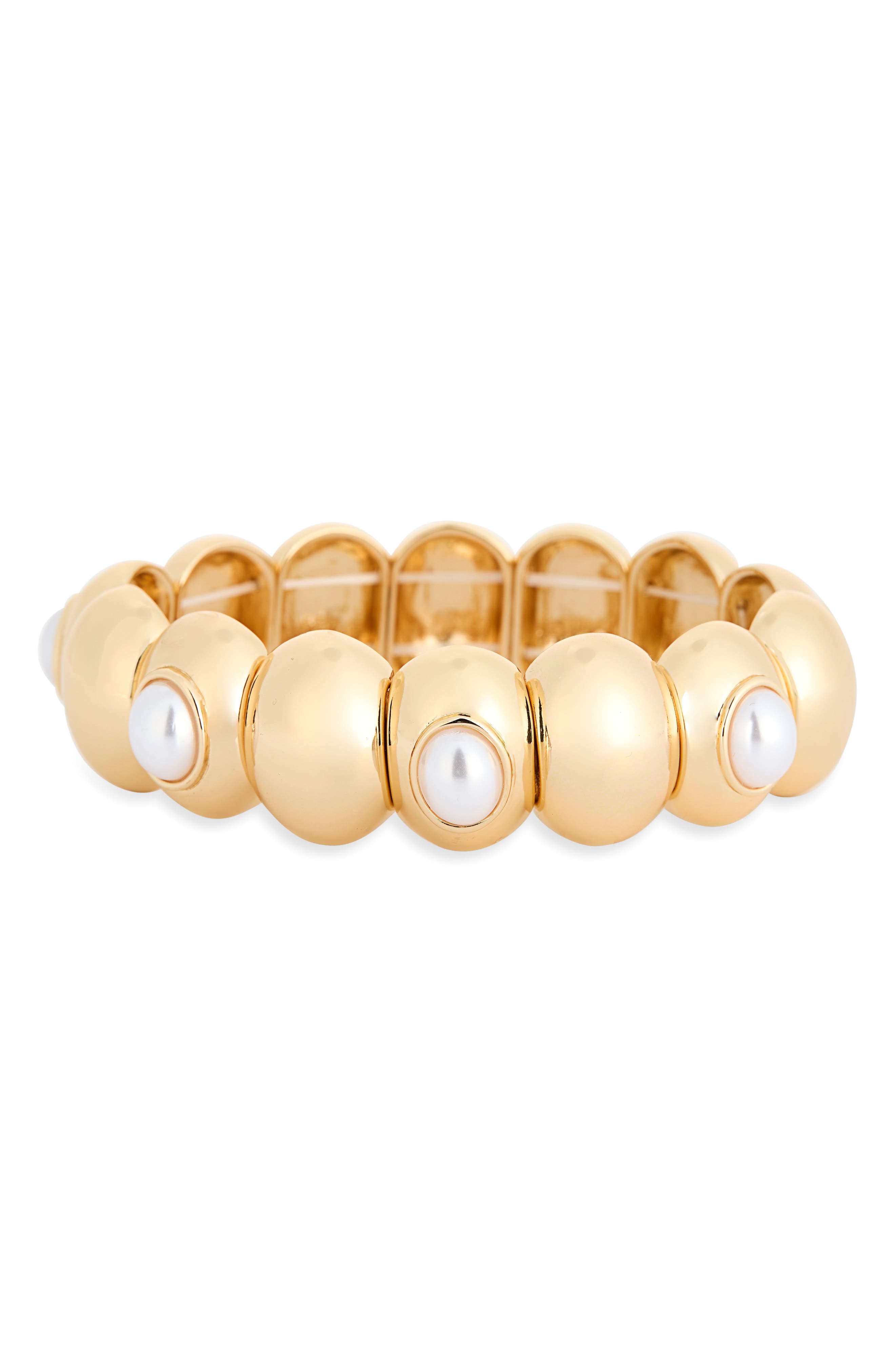NORDSTROM RACK Faux Pearl Puffy Oval Stretch Bracelet