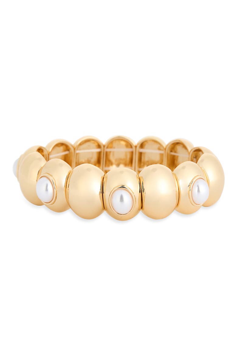 Faux Pearl Puffy Oval Stretch Bracelet, Main, color, CLEAR- GOLD