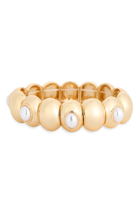 Faux Pearl Puffy Oval Stretch Bracelet