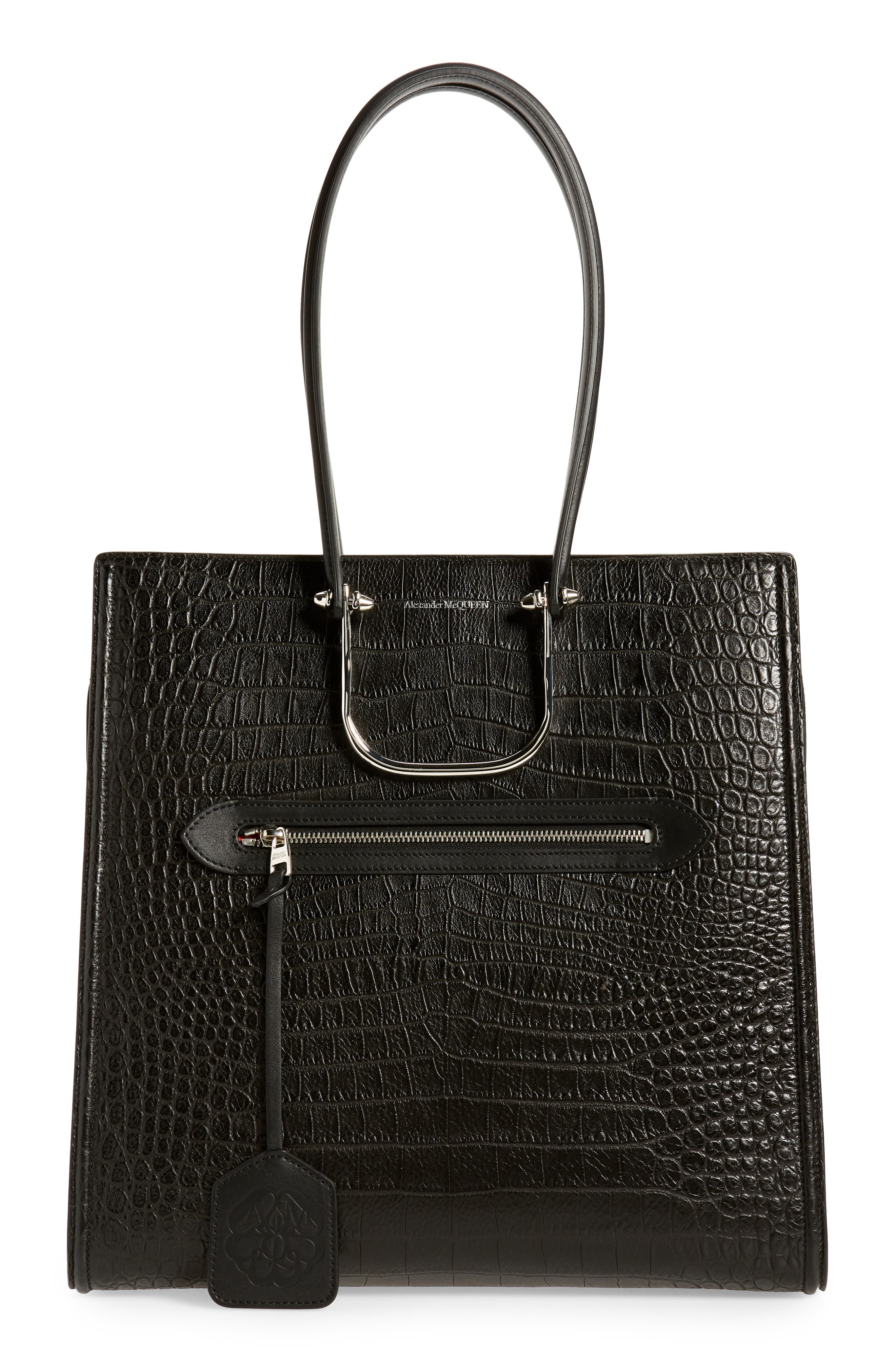 McQueen Alexander McQueen The Tall Story Croc Embossed Leather Tote, Main, color, 