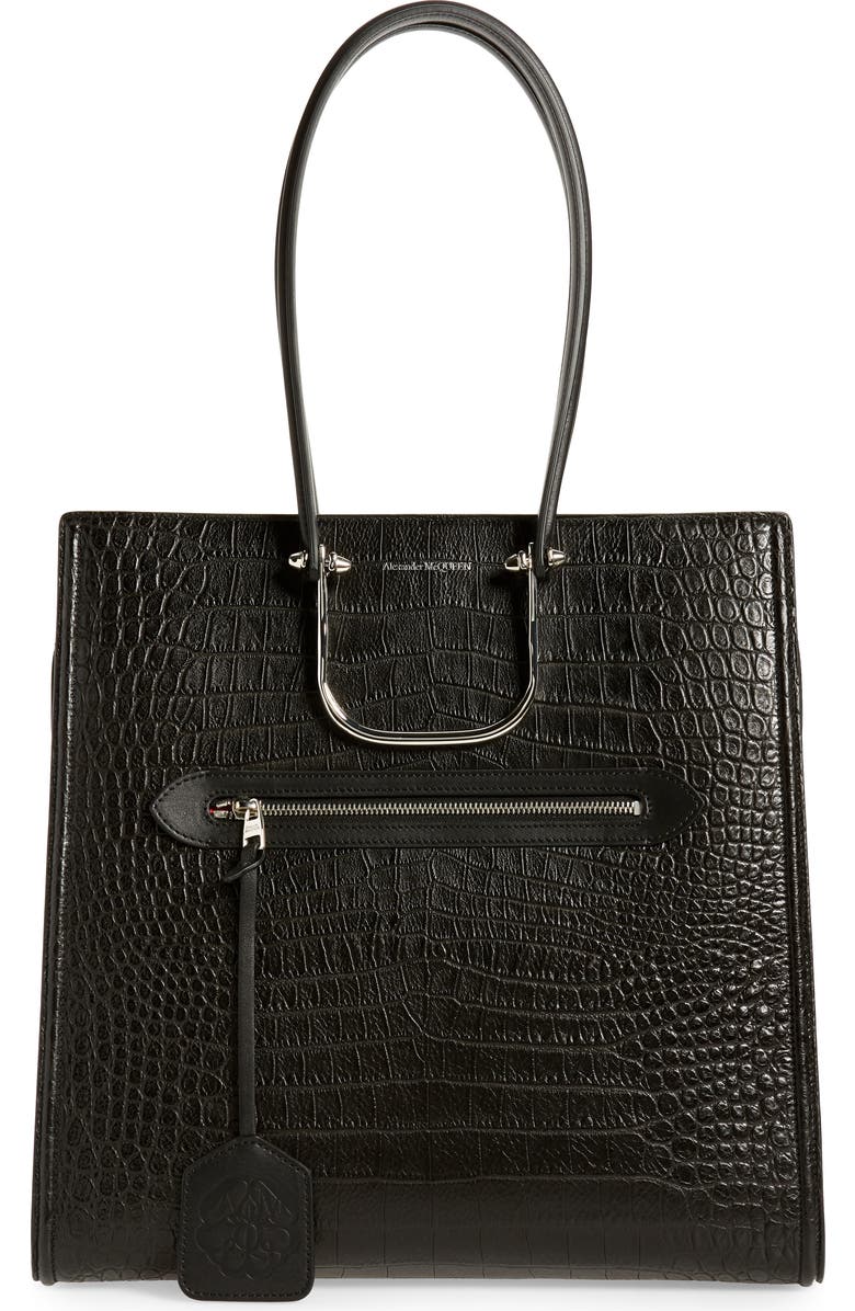 McQueen Alexander McQueen The Tall Story Croc Embossed Leather Tote, Main, color,