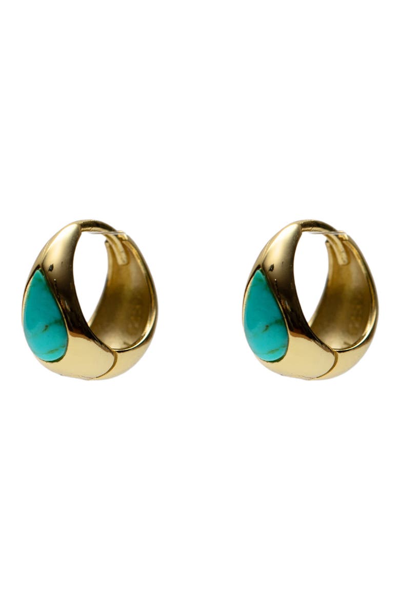 Turquoise Teardrop Huggie Hoops, Main, color, GOLD