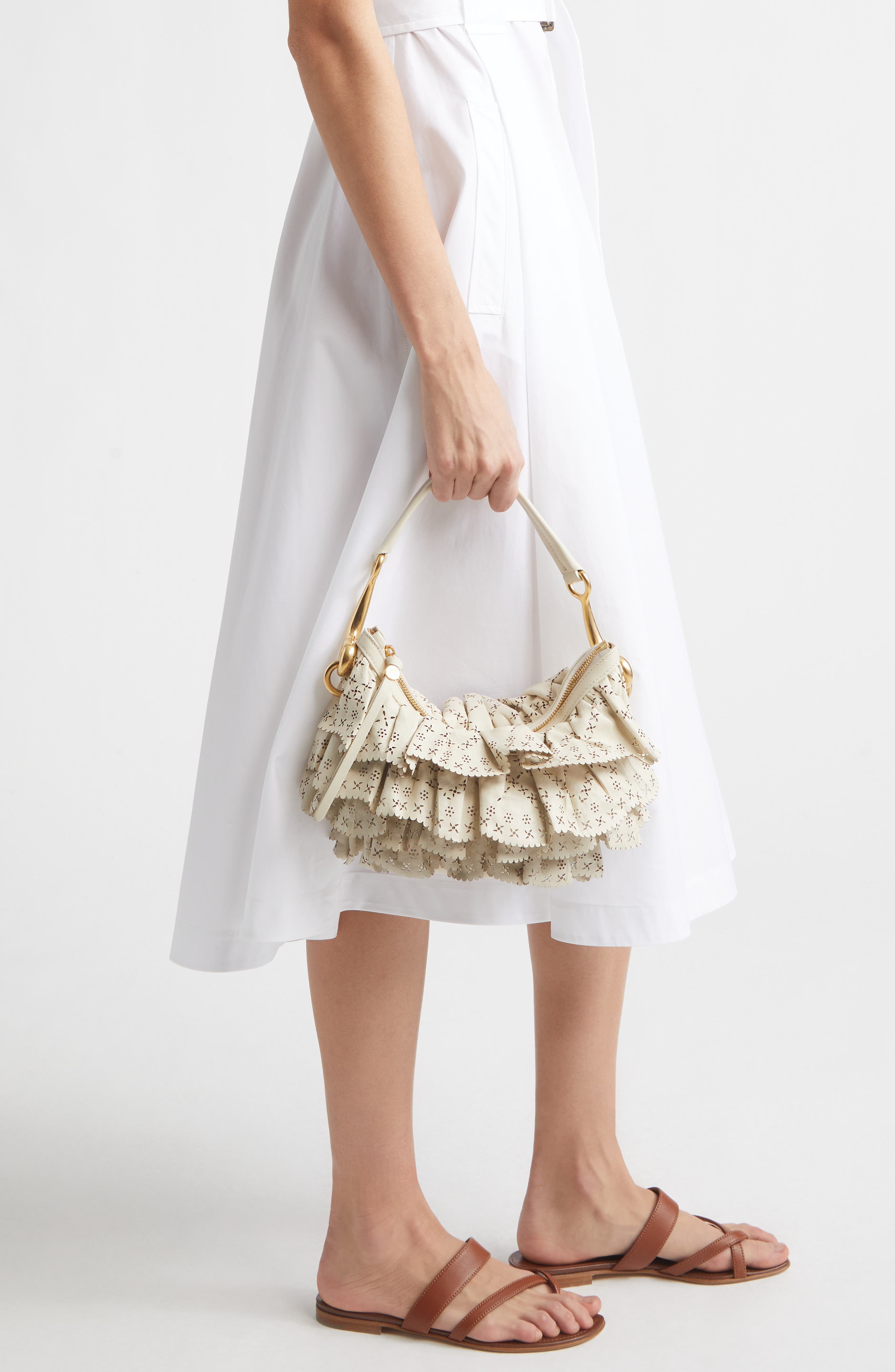 Burberry Bridle Perforated Ruffles Shoulder Bag, Alternate, color, Soap