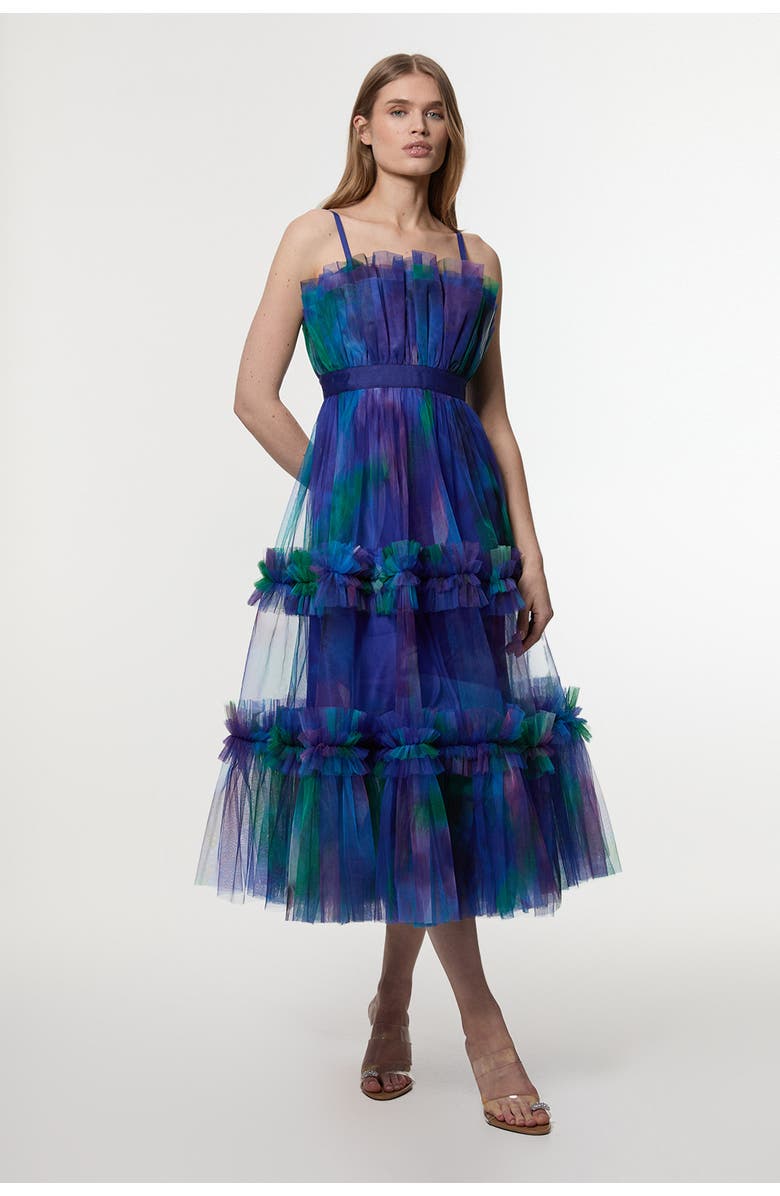 Karen Millen Dark Floral Bandeau Midi Dress, Main, color, Blue