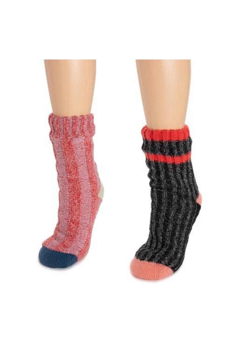 Color Blocked Sweater Cabin Socks, Alternate, color, Ebony/Pink