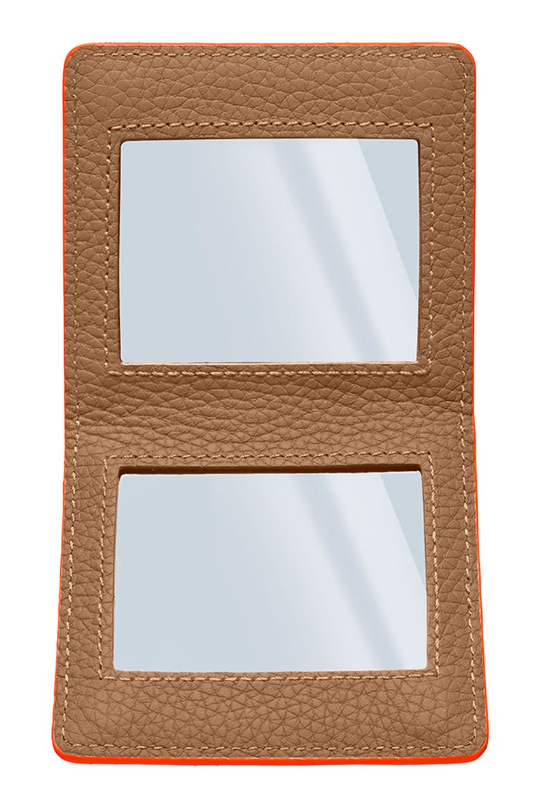 Leather Compact Mirror, Alternate, color, Manhattan Sandstone