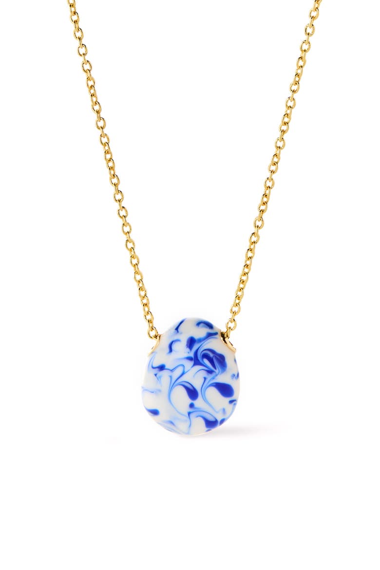 Gold Statement Necklace - Pebble Mini Marble Blue, Main, color, Marble Blue/ Gold