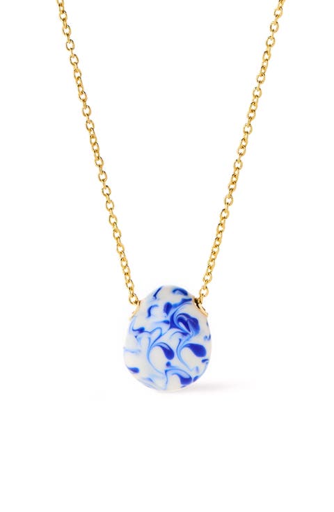 Gold Statement Necklace - Pebble Mini Marble Blue