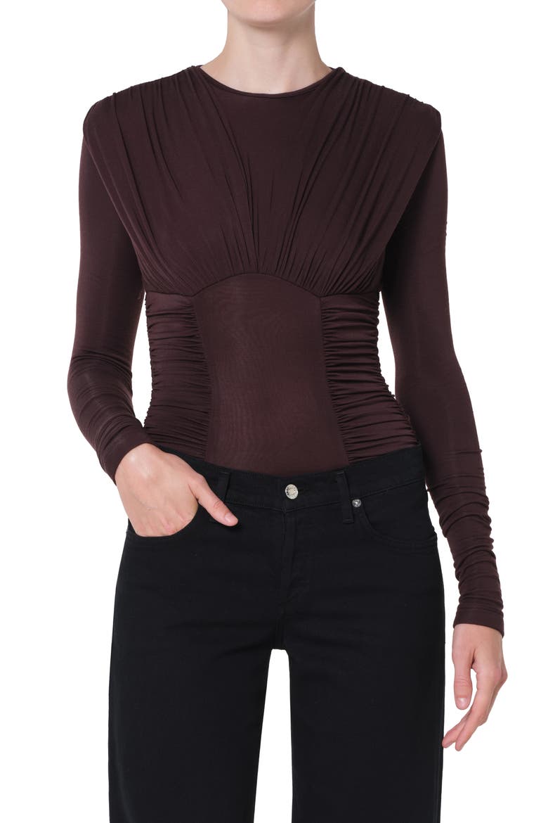 Abbi Ruched Bodysuit, Main, color, ROOT DARK BROWN