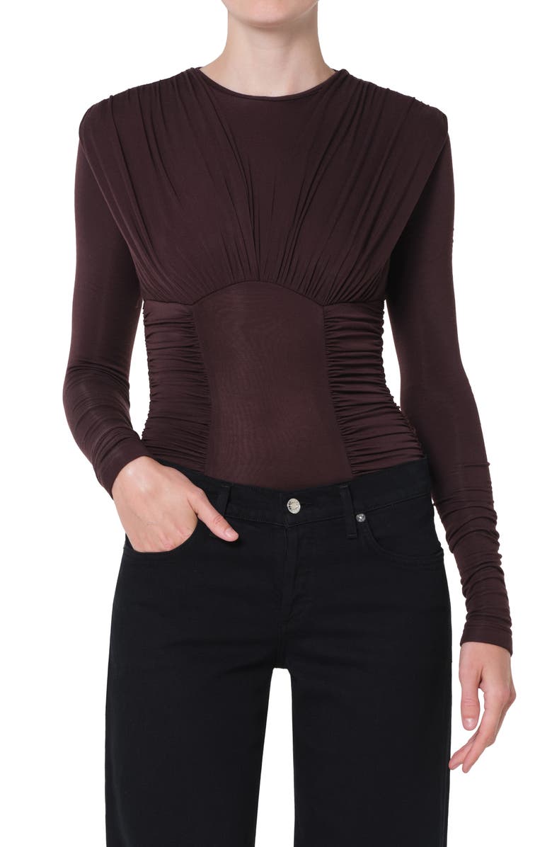 AGOLDE Abbi Ruched Bodysuit, Main, color, Root Dark Brown
