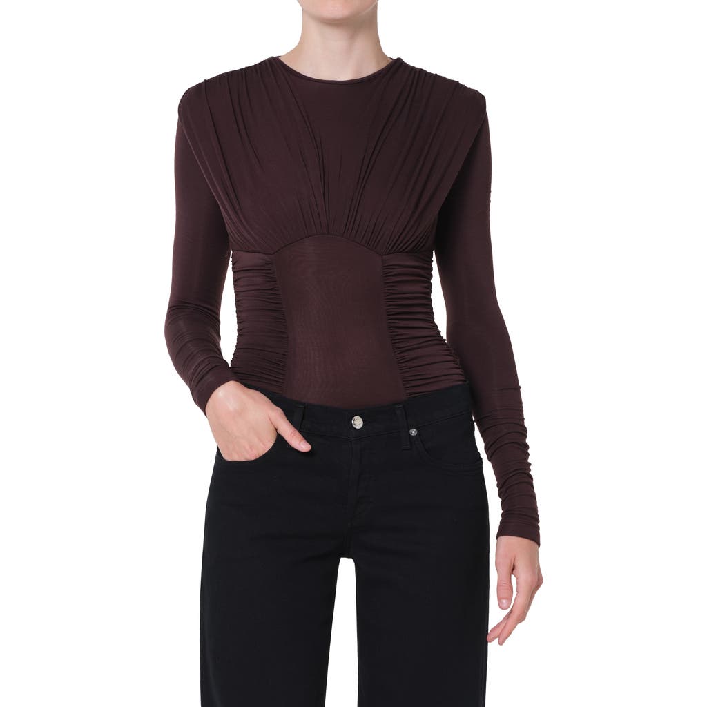 Agolde Abbi Ruched Bodysuit In Brown
