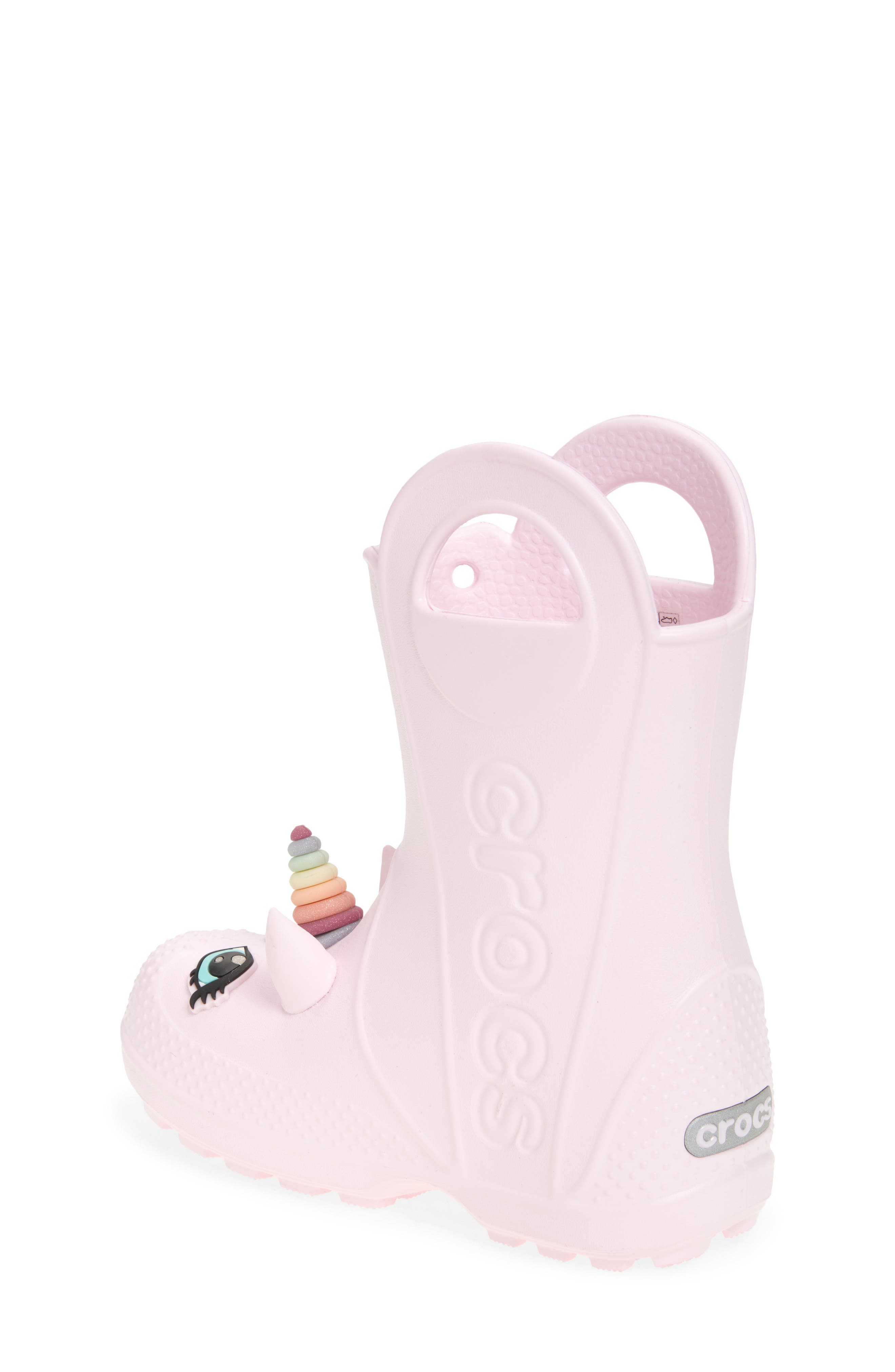 CROCS Kids
 Handle It Unicorn Rain Boot, Alternate, color, Pink Milk