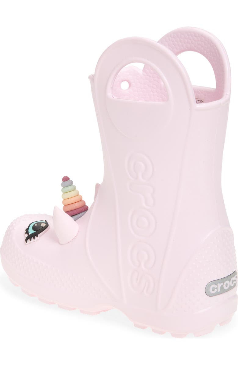 CROCS Kids' Handle It Unicorn Rain Boot, Alternate, color, Pink Milk