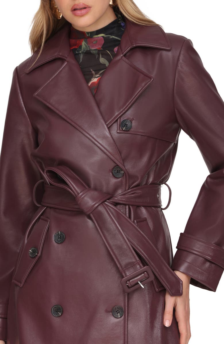Avec Les Filles Double Breasted Faux Leather Trench Coat, Alternate, color, Oxblood
