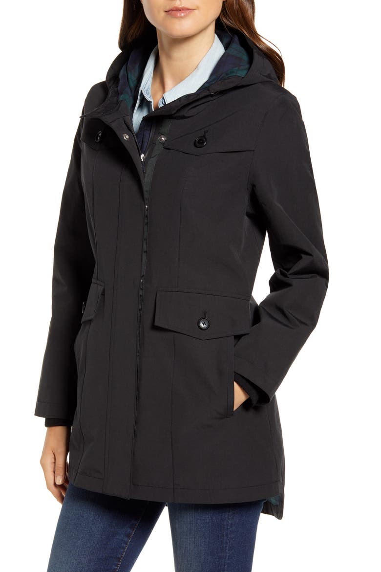 Port Madison Hooded Raincoat, Alternate, color, BLACK