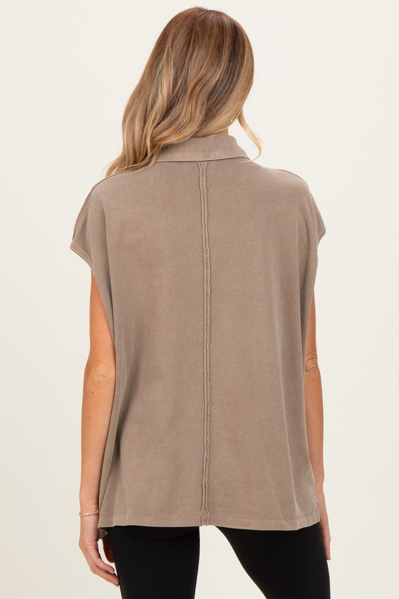 Pigment Dye Sleeveless Polo Oversized Top, Alternate, color, Mocha