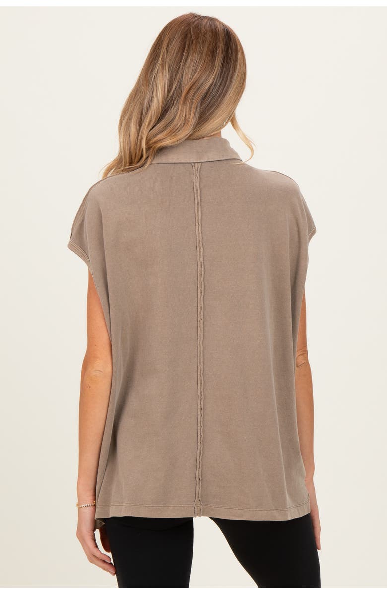 PinkBlush Pigment Dye Sleeveless Polo Oversized Top, Alternate, color, Mocha