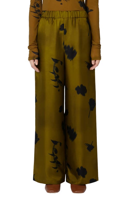 Weekend Max Mara Helga Print Silk Pull-on Straight Leg Pants In Brown